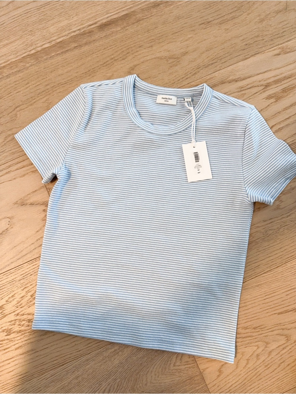 NWT 132927 Aritzia Sunday best little ribbed ripple blue white S